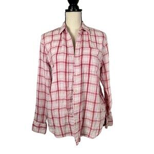 GAP Pink White Plaid Soft Cotton Gauze Long Sleeve Shirt Womens Size Small